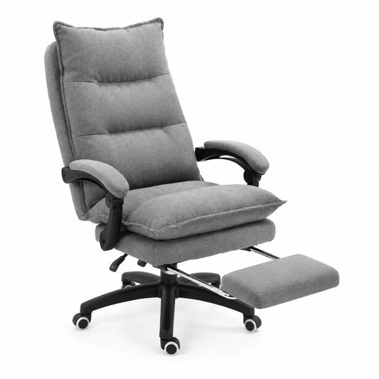 Bürostuhl aus Polyester mit hoher Rückenlehne und Fußstütze Grau