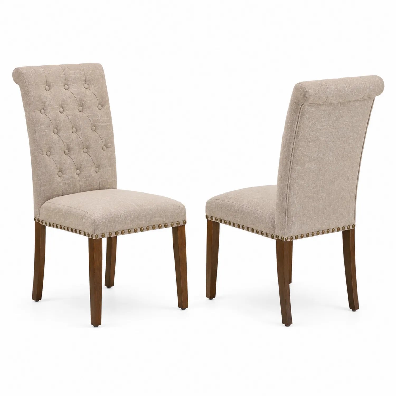 2er-Set Esszimmerstühle Leinenmischung Massivholz Beige