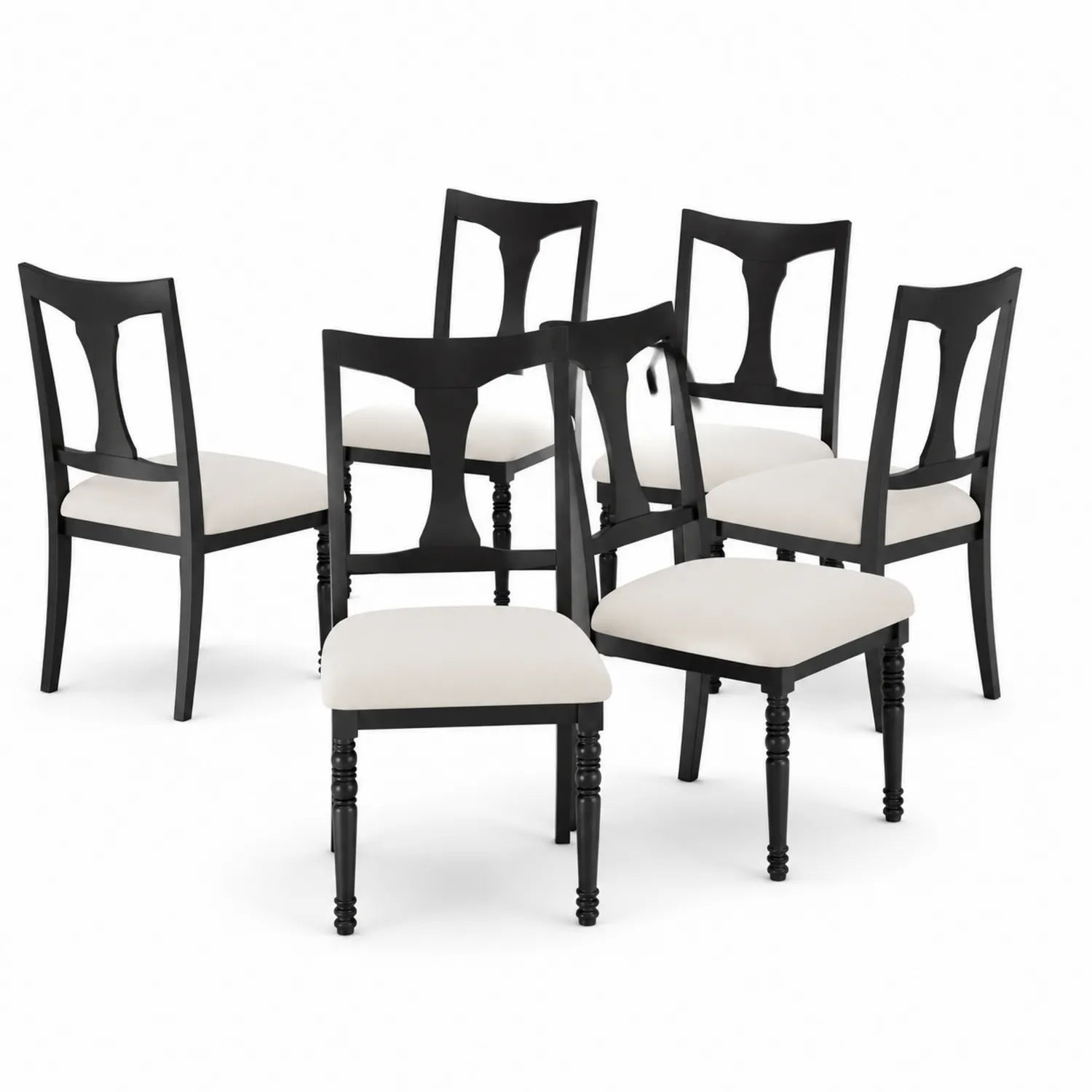 6er Set Esszimmerstühle Holz Schwarz Weiß gepolstert
