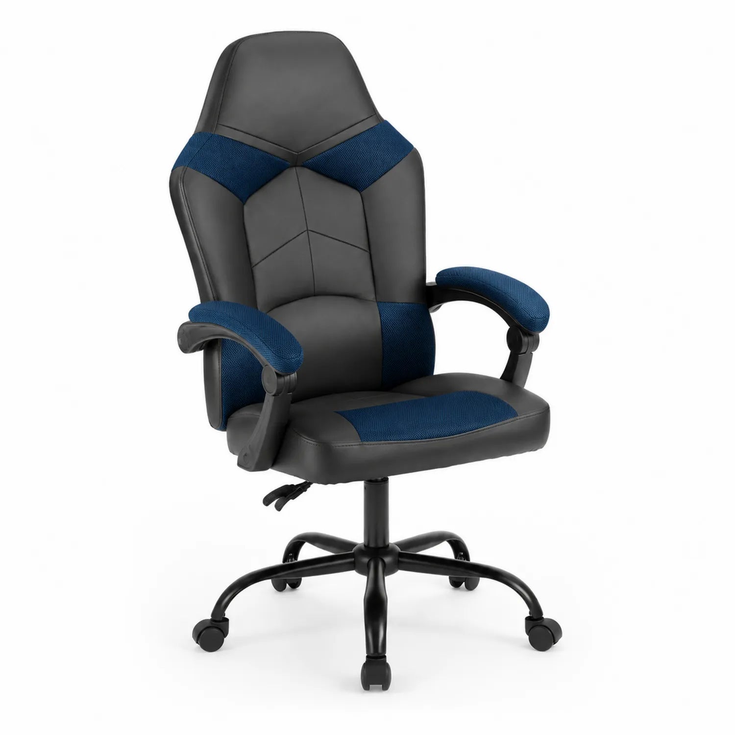 Ergonomischer Bürostuhl aus Leder und Stoff Schwarz/Blau