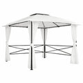 Metall Gartenpavillon mit Polyester Vorhängen 3x3m Weiß