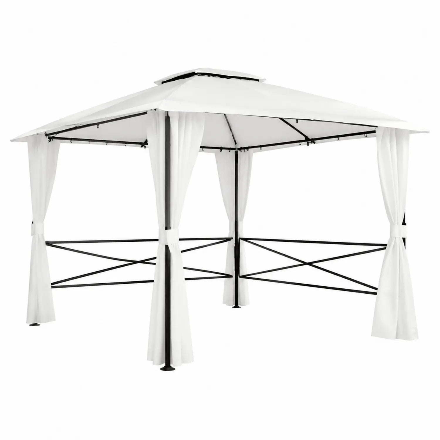Metall Gartenpavillon mit Polyester Vorhängen 3x3m Weiß