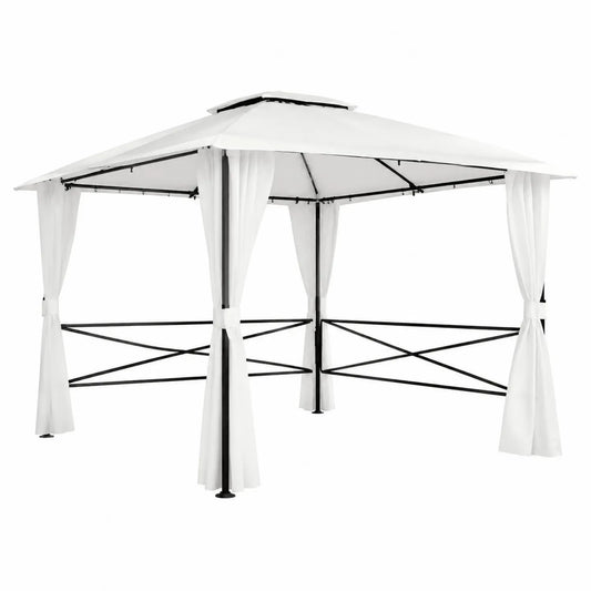 Metall Gartenpavillon mit Polyester Vorhängen 3x3m Weiß