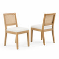 Holzstühle Set aus Massivholz mit Rattanlehne und Beigem Sitzpolster