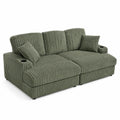 3-Sitzer Sofa aus Cord mit Kissen und Becherhalter - Grün, 220cm