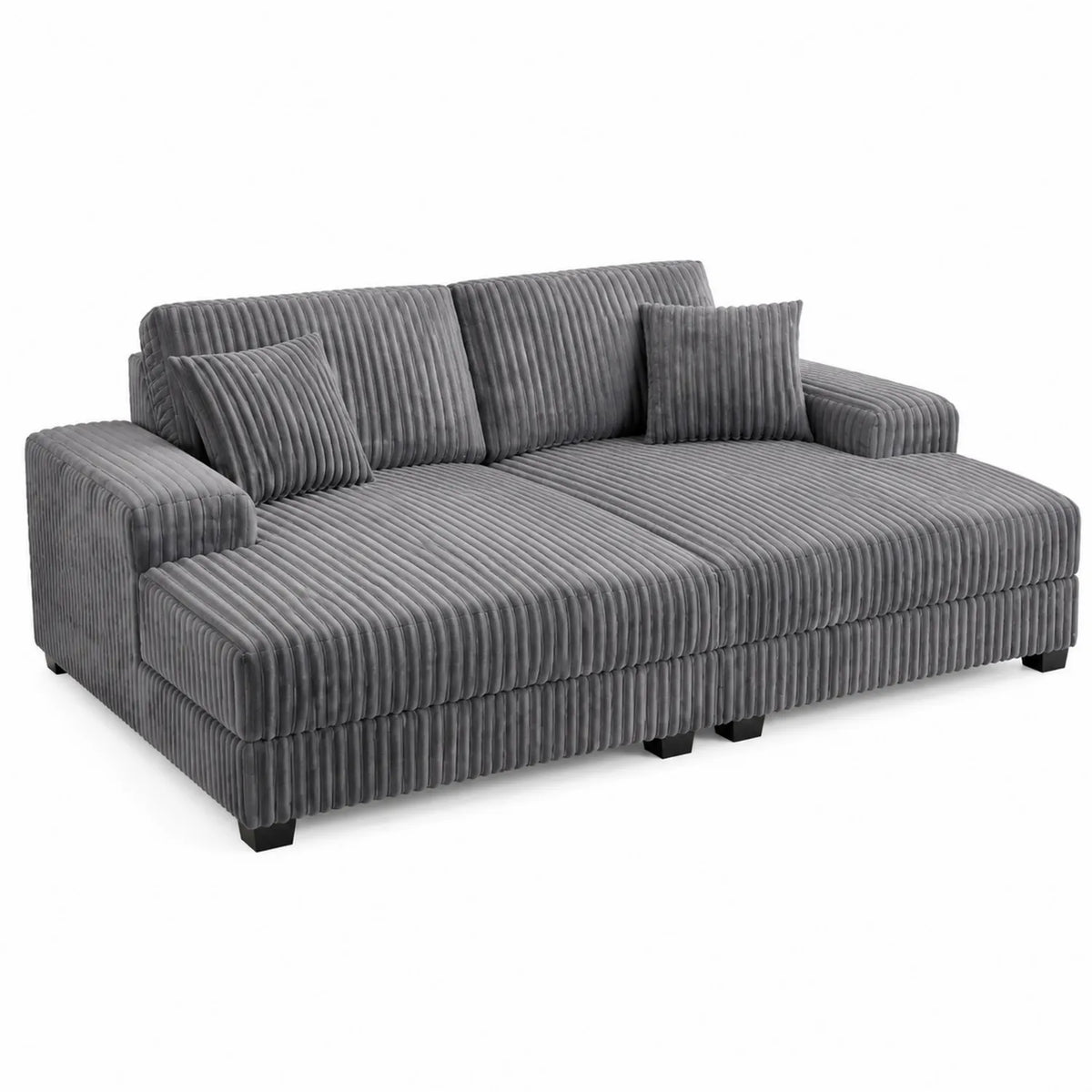 Ecksofa aus Cord Grau mit Kissen