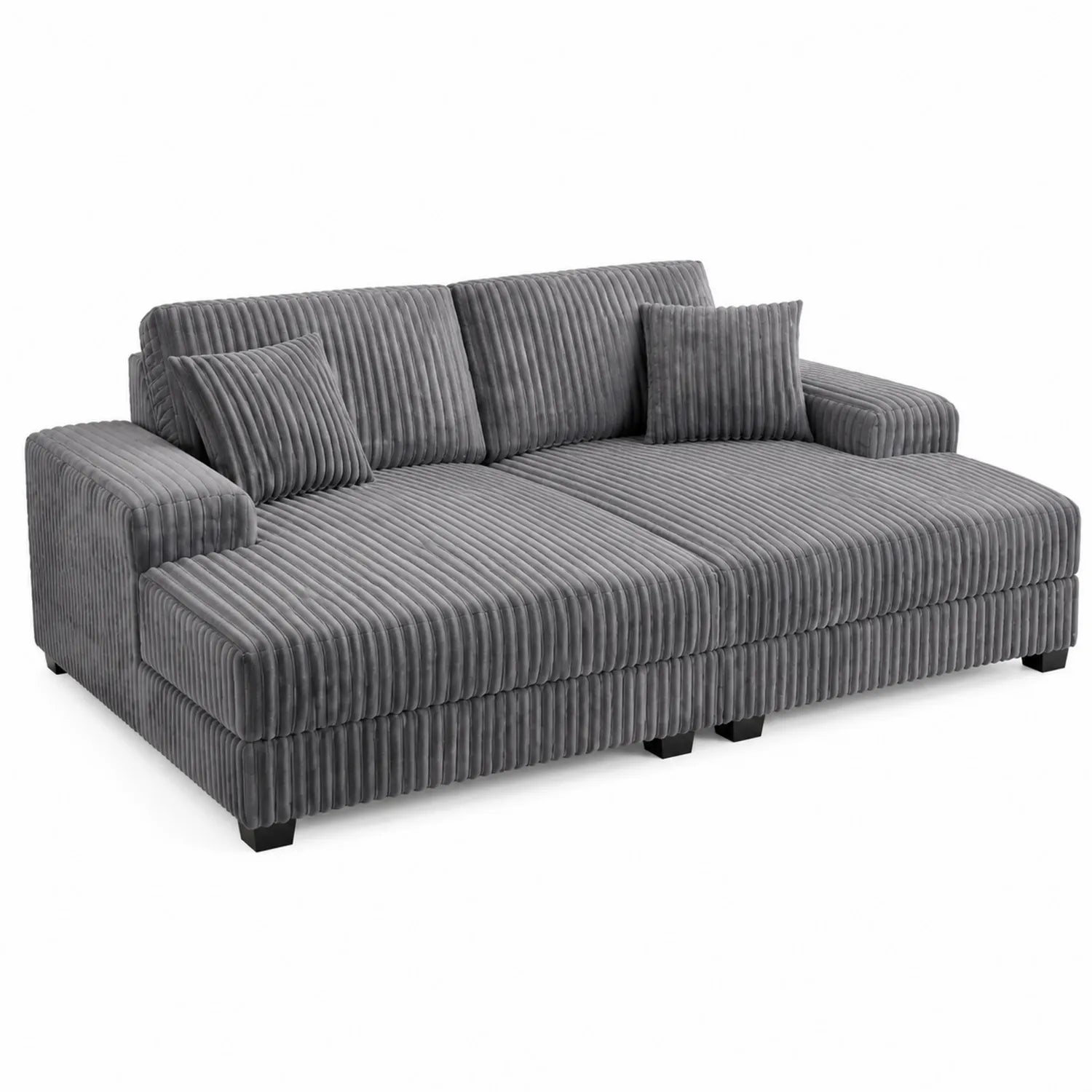 Ecksofa aus Cord Grau mit Kissen