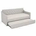 Stoff Tagesbett mit Ausziehbett und Matratzen Beige