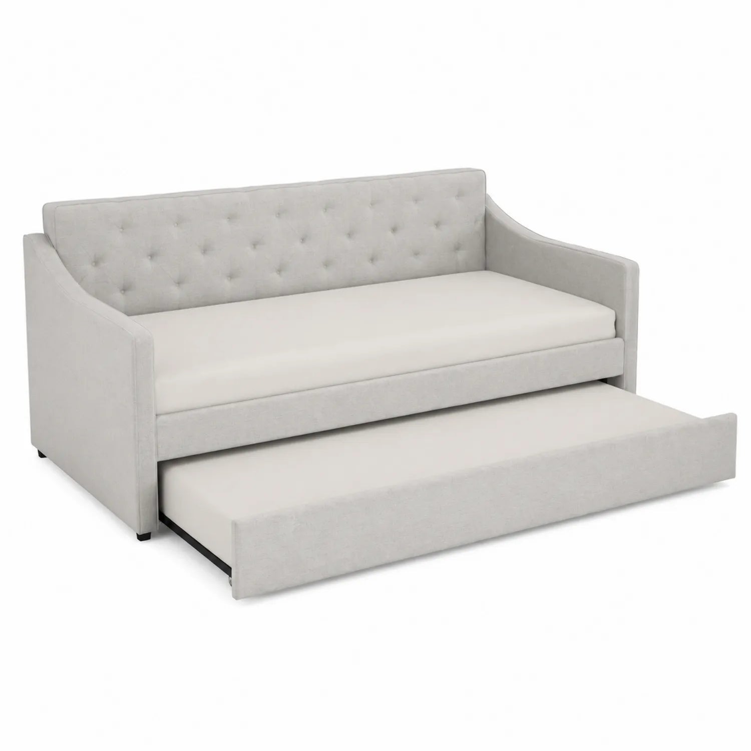 Stoff Tagesbett mit Ausziehbett und Matratzen Beige