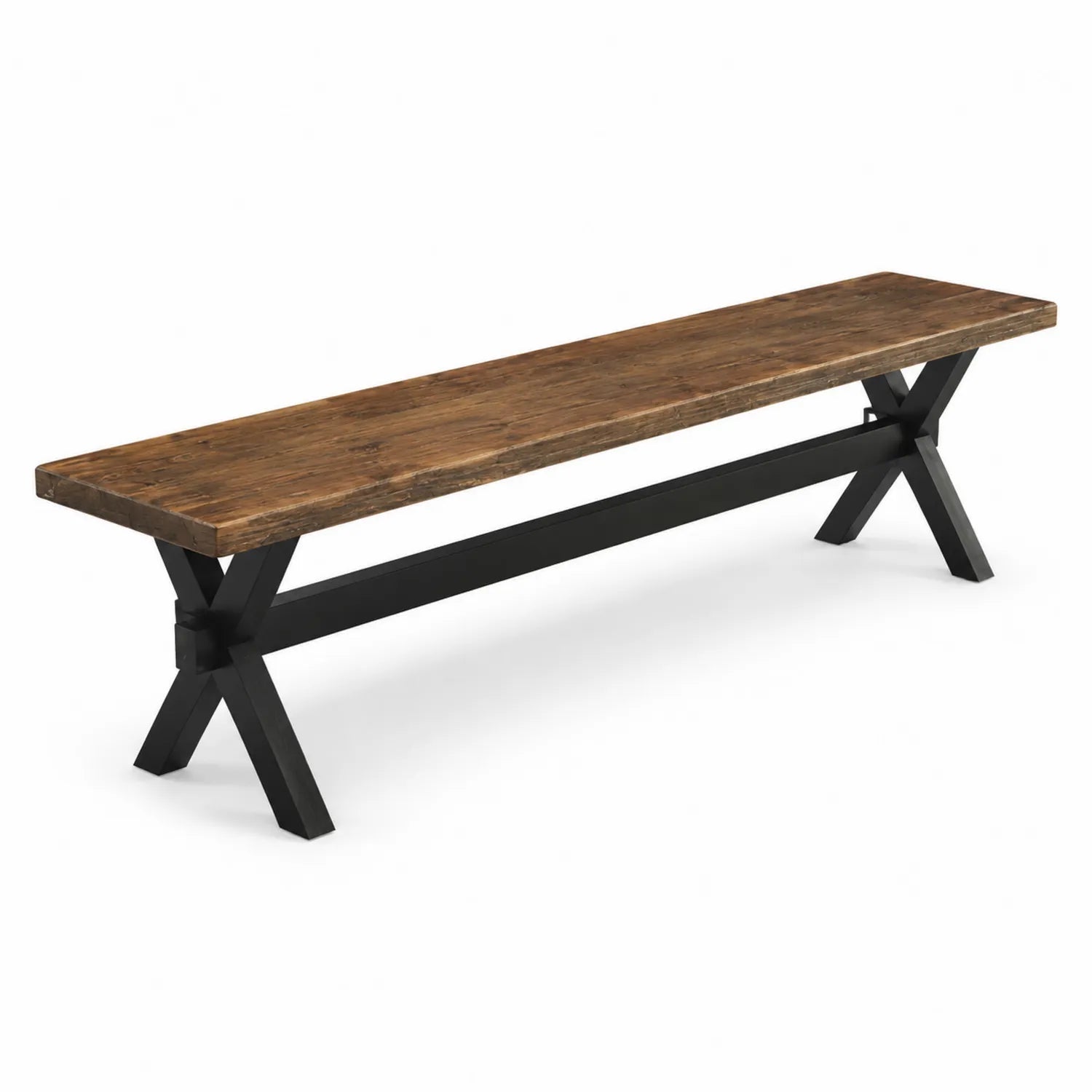 Holzbank mit Metallgestell, 180 cm