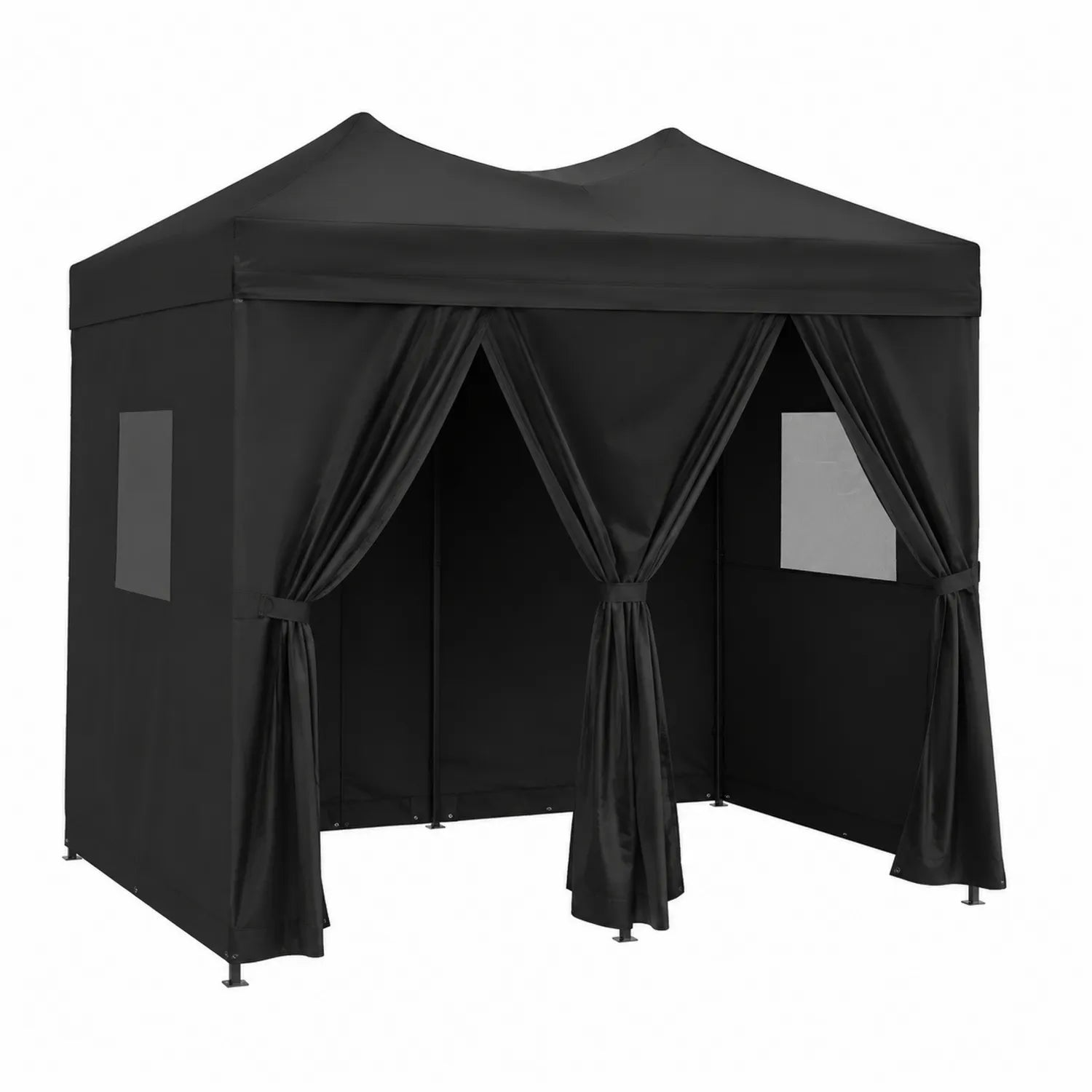 Gartenpavillon 3x3m Stahlrahmen Schwarz mit Polyester-Vorhang