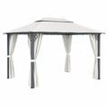 Gartenpavillon mit Vorhängen Metall und Polyester Weiß