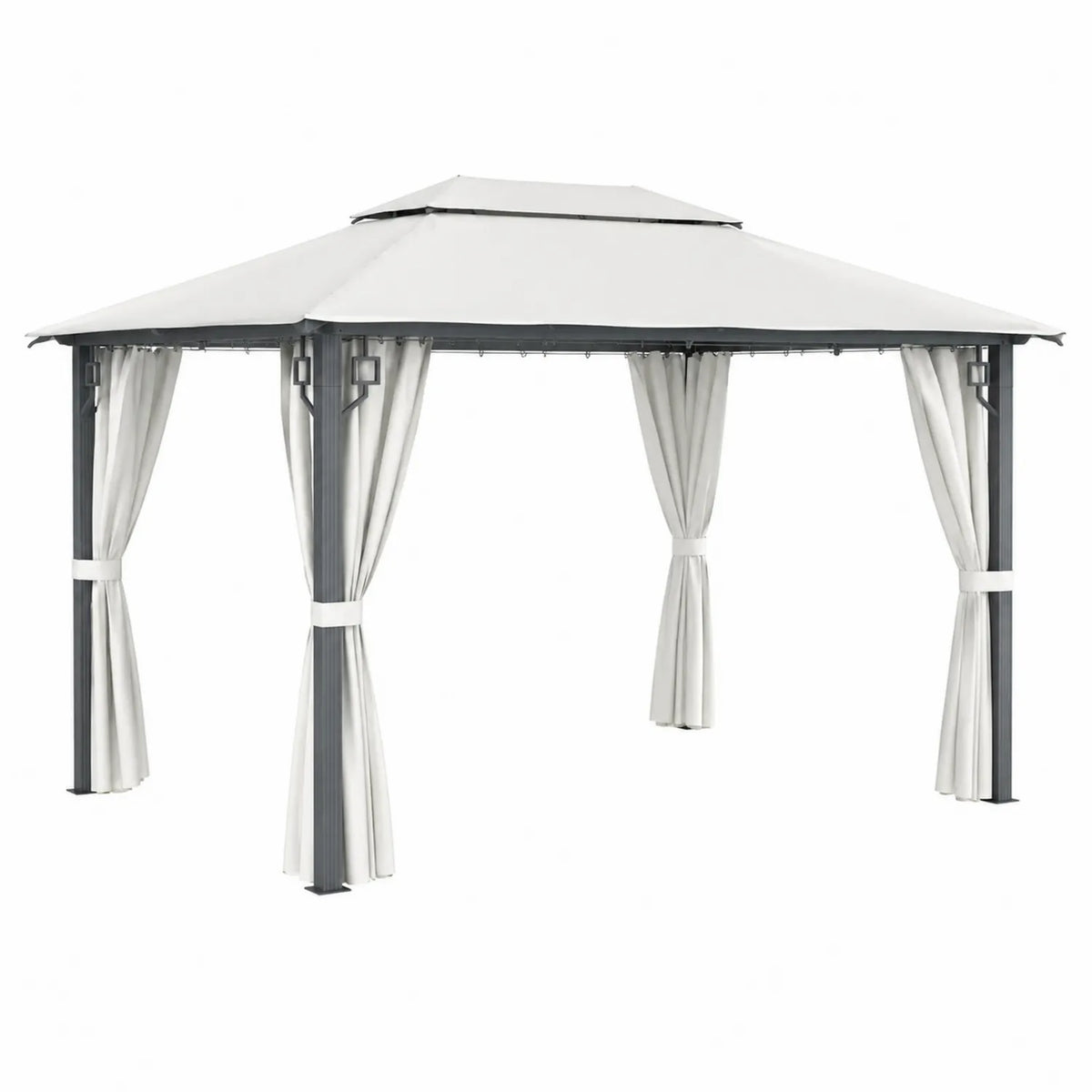 Gartenpavillon mit Vorhängen Metall und Polyester Weiß