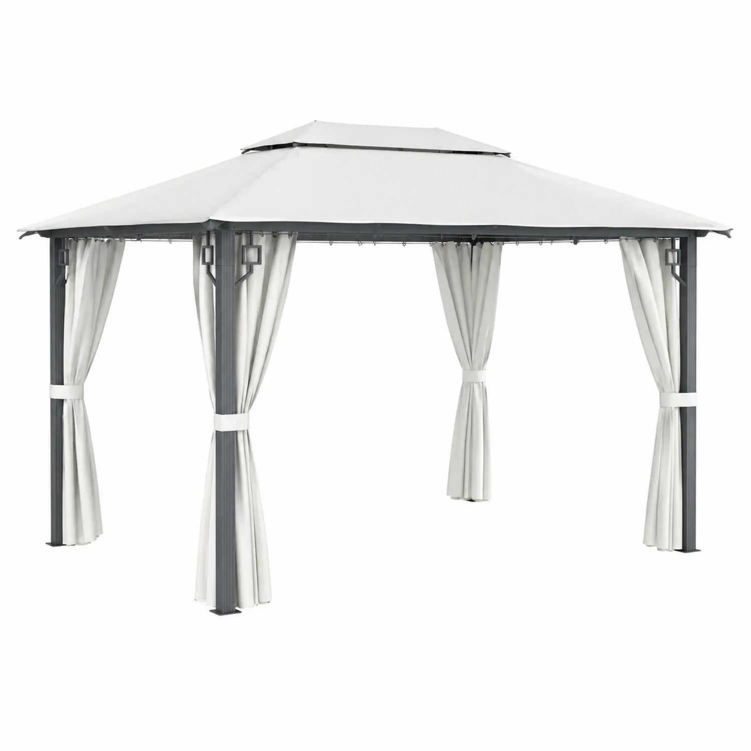 Gartenpavillon mit Vorhängen Metall und Polyester Weiß